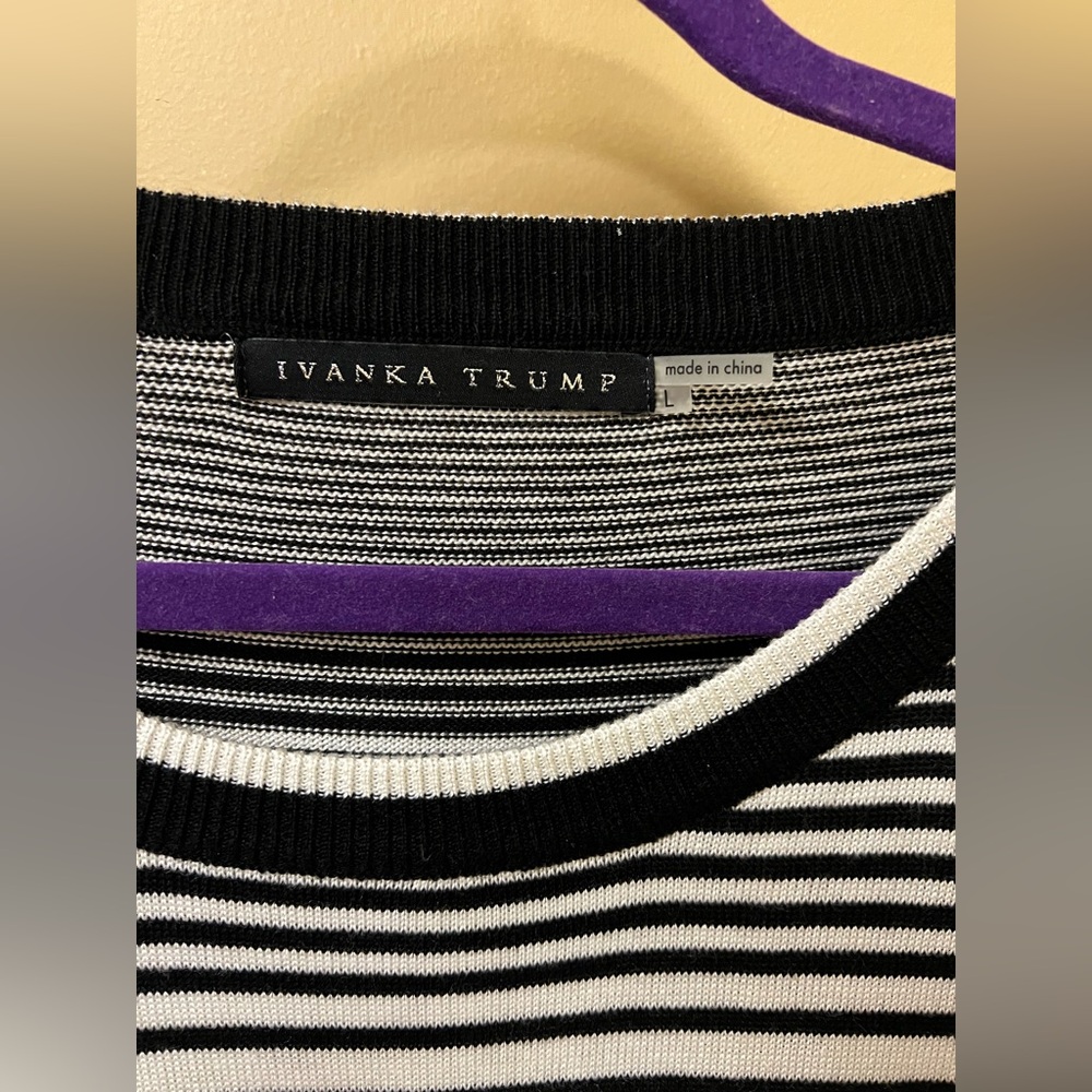Ivanka Trump Black & White Geometric Pattern Sweater Dress with 3/4 Sleeves - Picture 4 of 8
